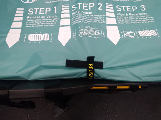 Velcro Straps on the Reusable EMS Patient Slider make for speed and comfort of Slider Use